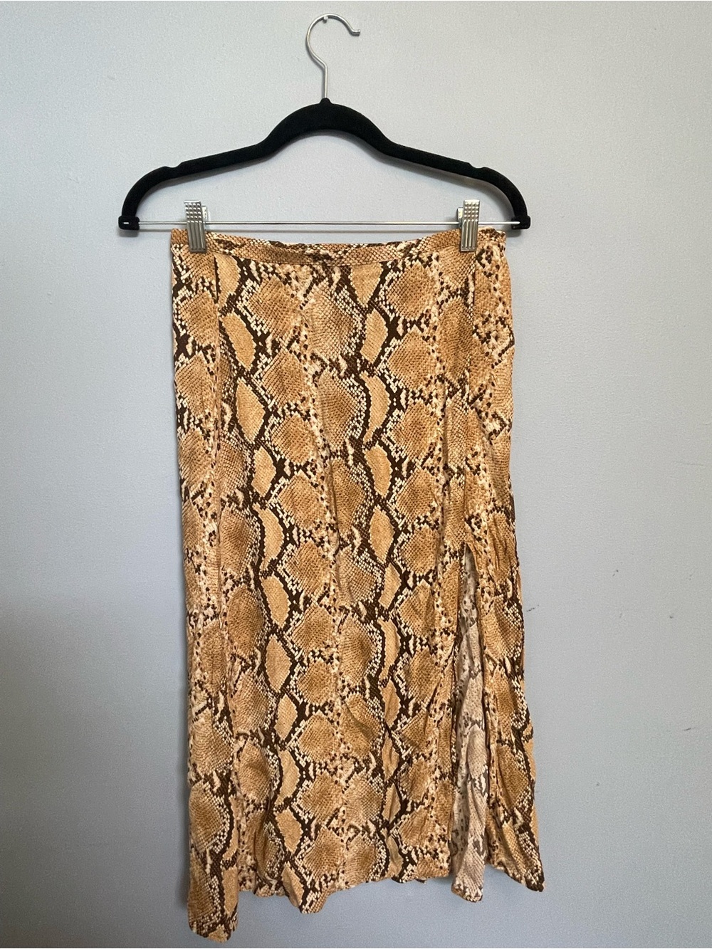 Snake Print Midi Skirt in Tan with Side Slit